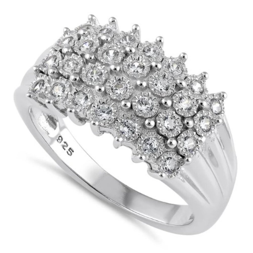4 Row Pave Ring Cubic Zirconia 925 Sterling Silver Women's - Picture 13 of 14